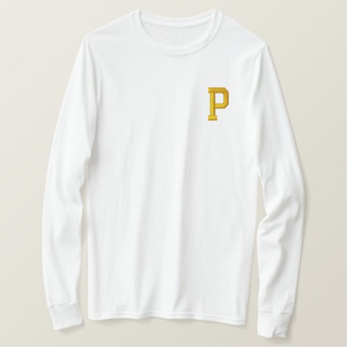 MONOGRAM LETTER P EMBROIDERED LONG SLEEVE T_Shirt