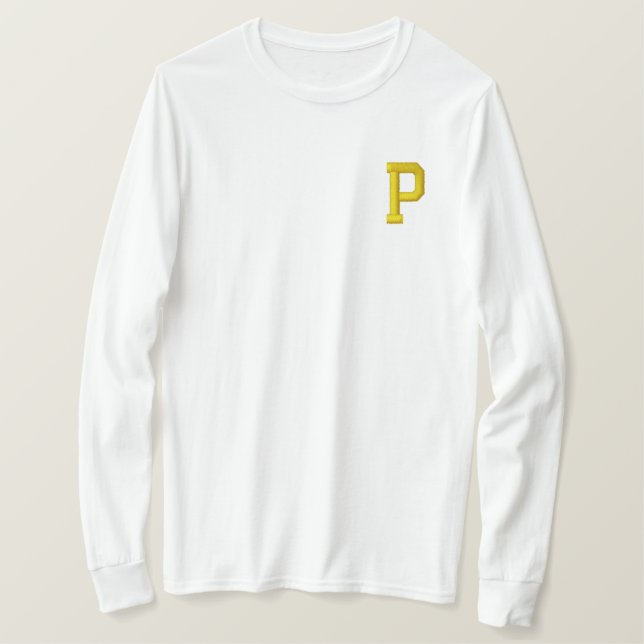MONOGRAM LETTER P EMBROIDERED LONG SLEEVE T-Shirt (Design Front)