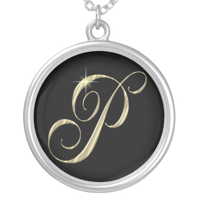 Monogram Letter P initial Necklace Sterling Silver (Front)