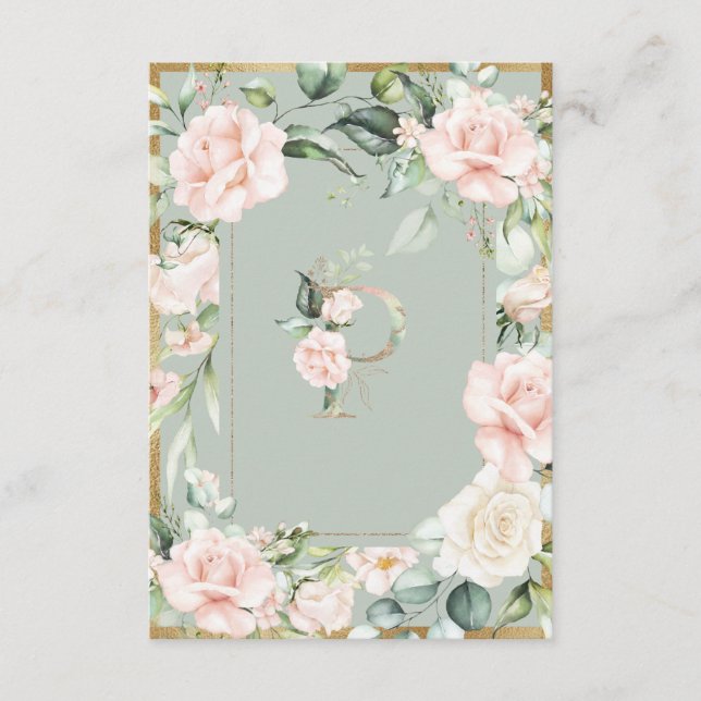 Monogram Letter P Sage Green Thank You Card (Front)