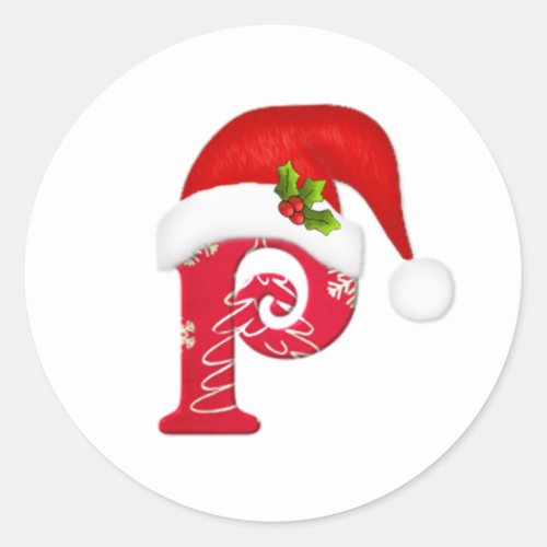 Monogram letter P Santa hat Christmas Sticker
