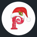 Monogram letter P, Santa hat Christmas Sticker<br><div class="desc">Monogram letter P with Santa hat and holly Christmas  Sticker</div>