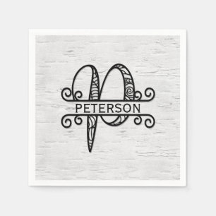 Monogram Letter P with Family Name Napkins