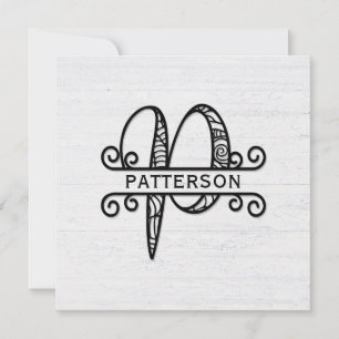 Monogram Letter P with Family Name Note Card