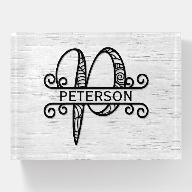 Monogram Letter P with Family Name  Paperweight (Front)