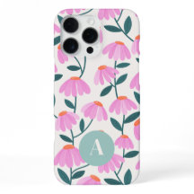 Monogram Letter Pink Floral Daisies Pattern 