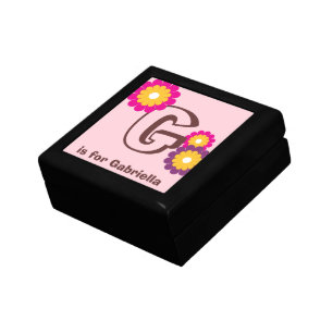 Monogram letter pink purple mod flower trinket box