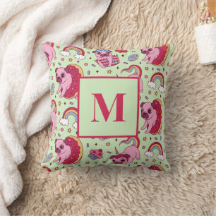 Monogram Letter Pug Donut Cupcake Cute Dog Pattern Throw Pillow