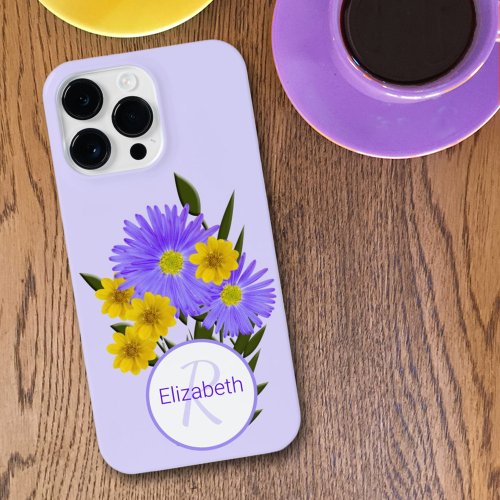 Monogram Letter Purple and Yellow Wildflowers iPhone 14 Pro Max Case