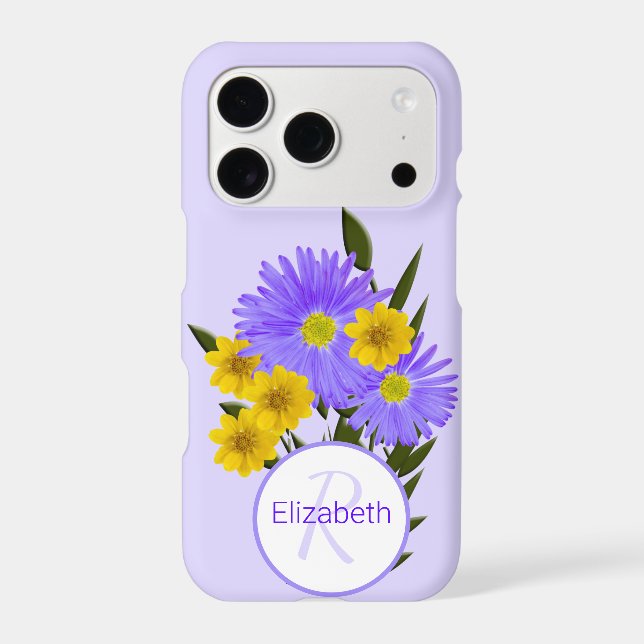 Monogram Letter Purple and Yellow Wildflowers iPhone Case (Back)