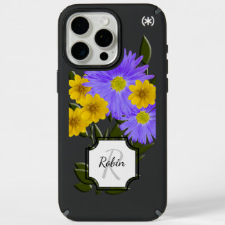 Monogram Letter Purple and Yellow Wildflowers iPhone 15 Pro Max Case