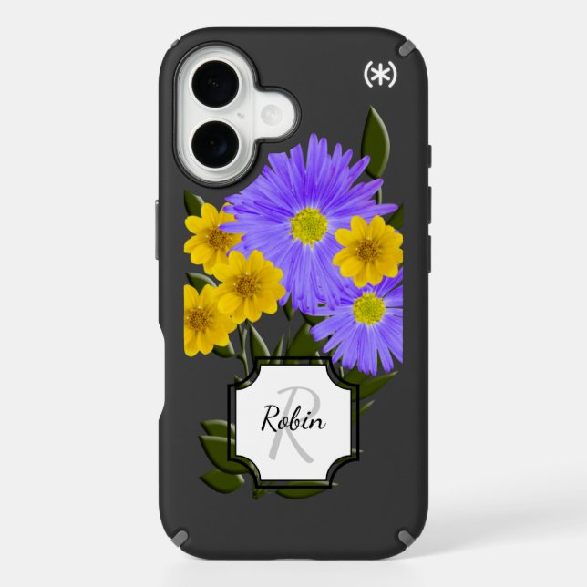 Monogram Letter Purple and Yellow Wildflowers Speck iPhone Case (Front)