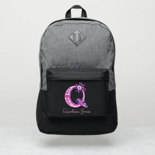 Monogram letter Q hearts flower custom name Port Authority Backpack