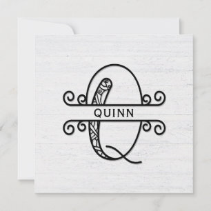 Monogram Letter Q with Family Name Note Card