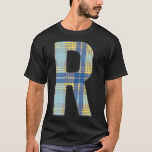 Monogram Letter R Blue Yellow and Grey Scottish Ta T_Shirt