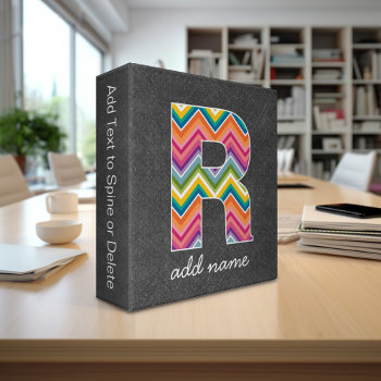Monogram Letter R - Chalkboard And Bright Chevrons Binder by MyGiftShop at Zazzle