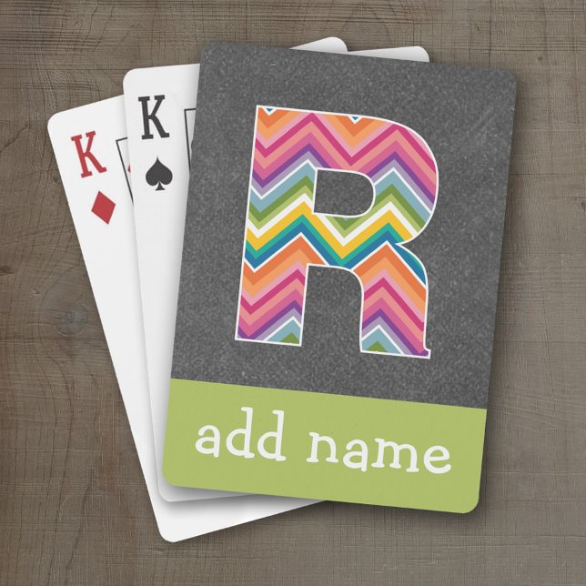 Monogram Letter R - Chalkboard and Bright Chevrons Poker Cards (Personalized Playing Cards - Huge Monogram)
