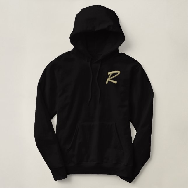 Monogram Letter "R" Embroidery Initials Embroidered Hoodie (Design Front)