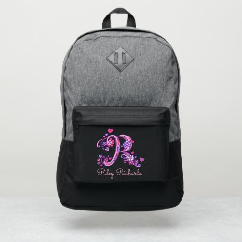 Monogram letter R hearts flower custom name Port Authority Backpack