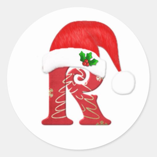 Monogram letter R Santa hat Christmas Classic Round Sticker