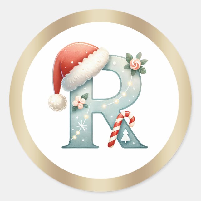 Monogram letter R, Santa hat Christmas  Sticker (Front)