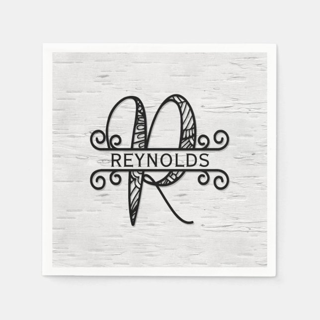 Monogram Letter R with Family Name  Napkins (Front)