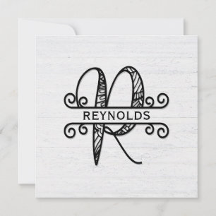 Monogram Letter R with Family Name Note Card