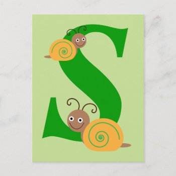 Monogram Letter S Brian The Snail Kids Postcard by roughcollie at Zazzle