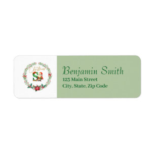 Monogram Letter S :Christmas Wreath w/ Santa Claus Label