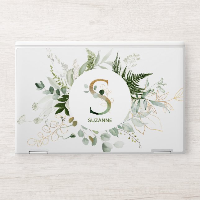 Monogram Letter S Fern & Succulent HP Laptop Skin (Front)