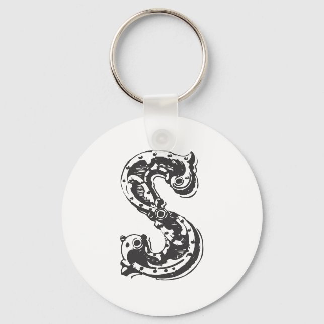 Monogram Letter S in Black Keychain (Front)