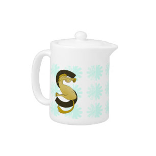 Monogram Letter S Pony Distressed Flower Pattern Teapot