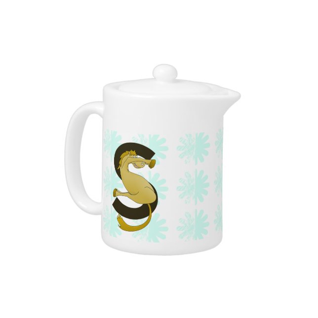 Monogram  Letter S Pony Distressed Flower Pattern Teapot (Left)