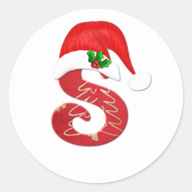Monogram letter S, Santa hat Christmas Classic Round Sticker (Front)