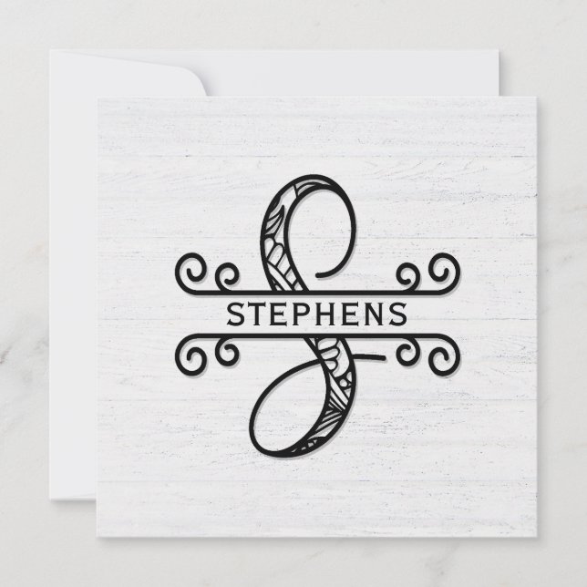Monogram Letter S with Family Name   Note Card (Front)