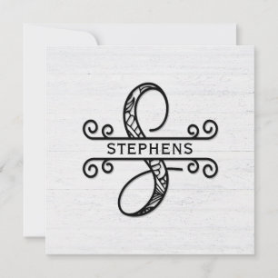 Monogram Letter S with Family Name Note Card