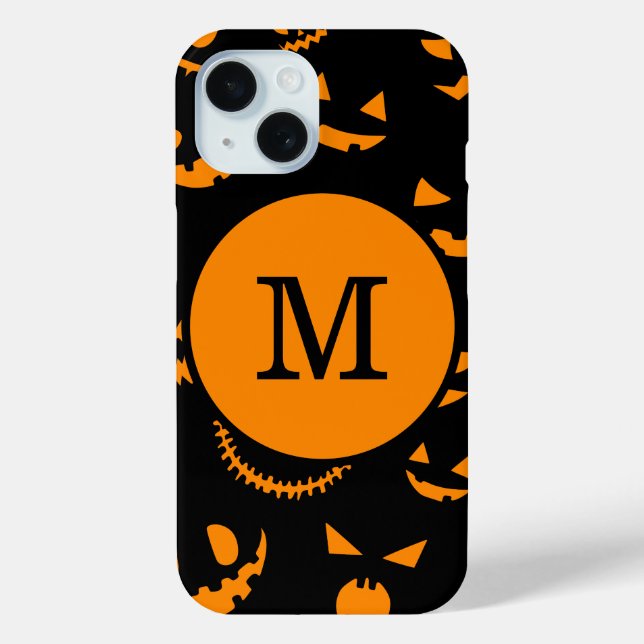 Monogram Letter Spooky Jack O Lantern Faces Case-Mate iPhone Case (Back)