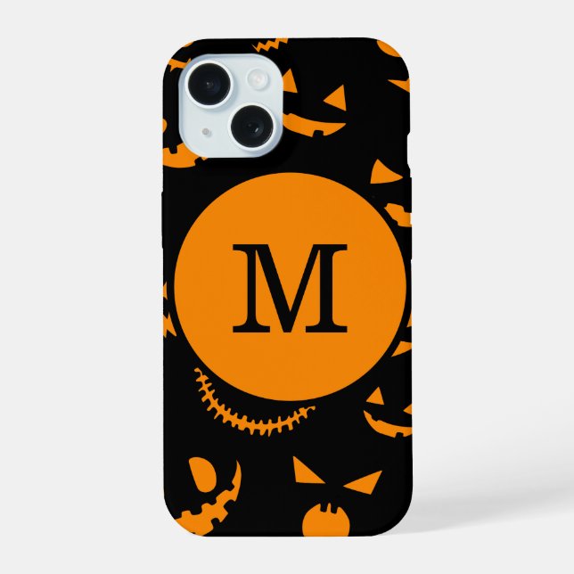 Monogram Letter Spooky Jack O Lantern Faces Iphone Case (Back)