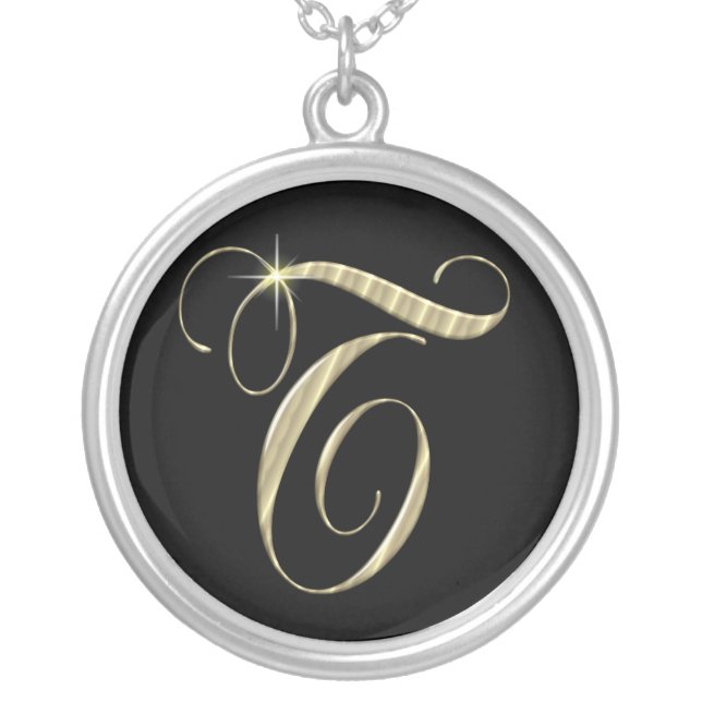 Monogram Letter T initial Necklace Sterling Silver (Front)