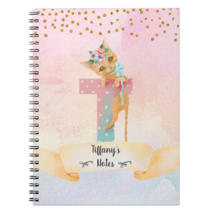 Monogram Letter T Kitten Girl Homeschool Study Notebook