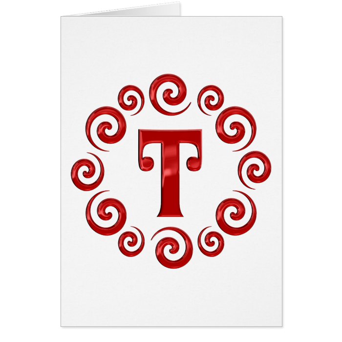 Monogram Letter T Red Greeting Card