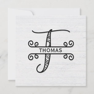 Monogram Letter T with Family Name Note Card