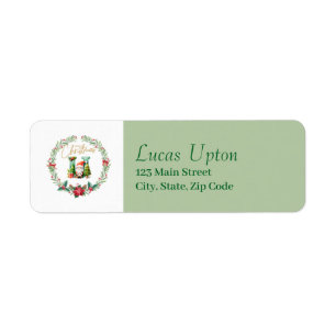 Monogram Letter U :Christmas Wreath w/ Santa Claus Label