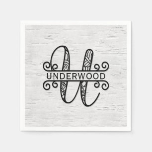 Monogram Letter U with Family Name Napkins