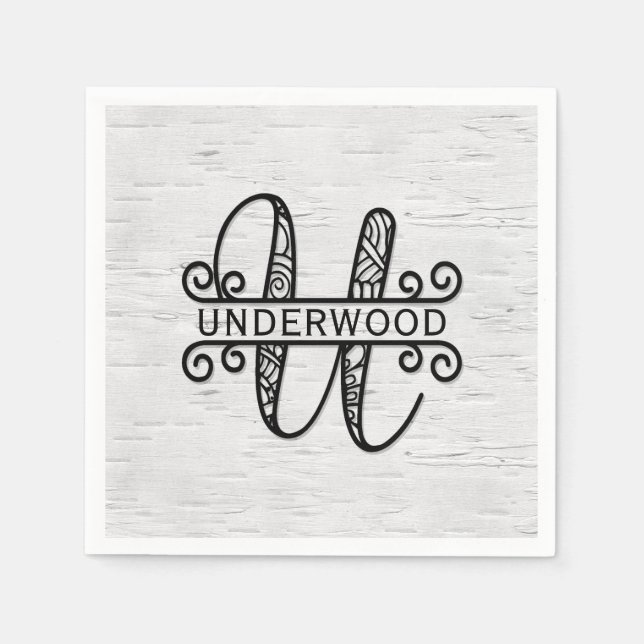 Monogram Letter U with Family Name  Napkins (Front)