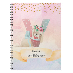 Monogram Letter V Baby Dog Homeschool Girl Notebook