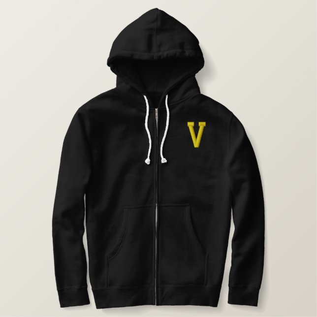 MONOGRAM LETTER V EMBROIDERED HOODIE (Design Front)