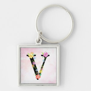 Z542_B Silver Adorable Alphabet Initial Letter V Keychain Key Ring