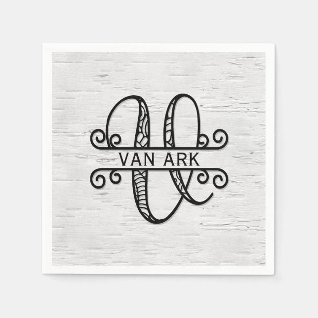 Monogram Letter V with Family Name  Napkins (Front)
