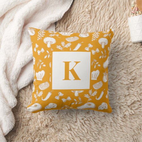 Monogram Letter Vintage Cooking Pattern Chef Baker Throw Pillow